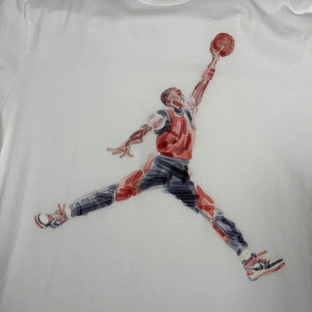 Jordan Mens Jumpman Watercolor Graphic T-Shirt White Red Black Large